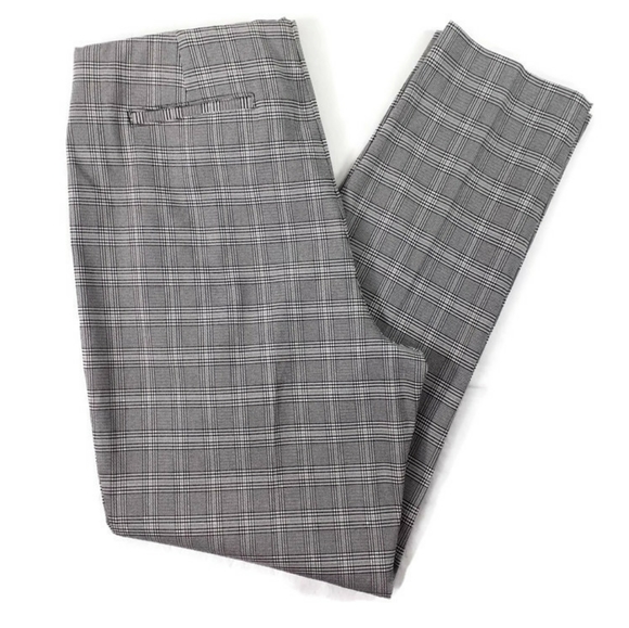 Calvin Klein Black White Plaid Pull-On Flat Front Stretch Ankle Pants Womens 14 - Picture 6 of 13